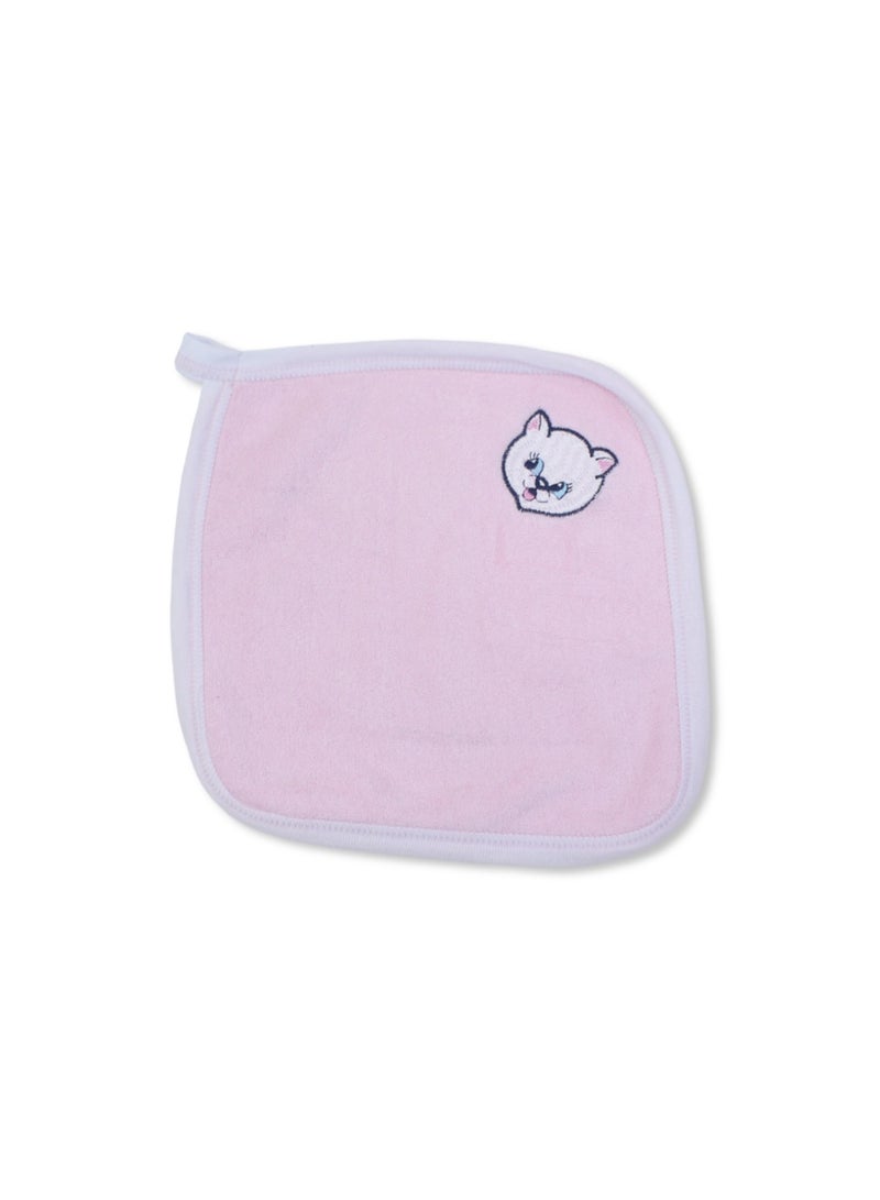 Cotton Baby Towel – Pink with Cat Head Embroidery - Image 1